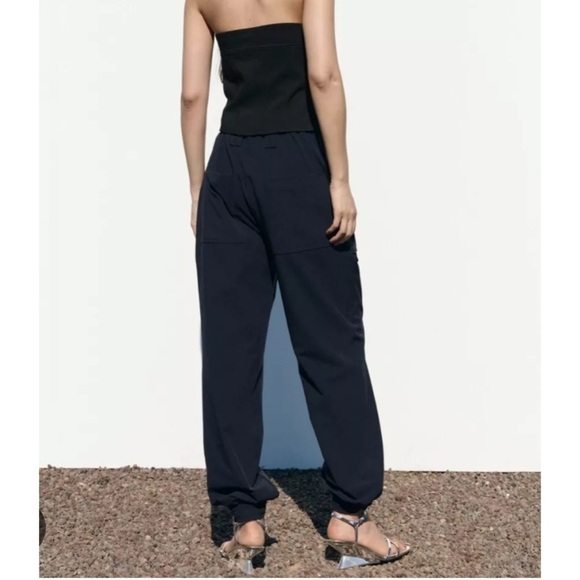 Zara Cargo Trousers With Zips Blue NWT - Picture 5 of 12